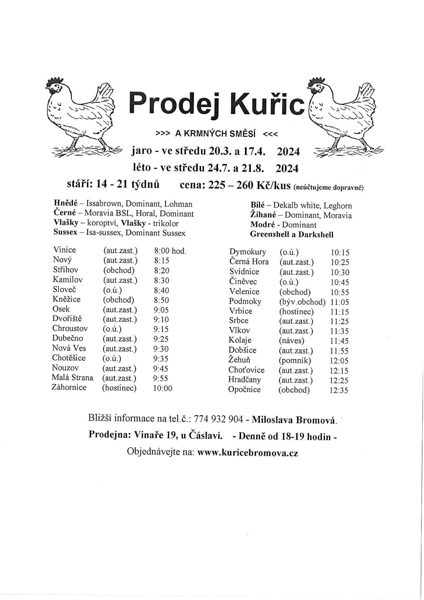 Prodej kuřic 20.3.2024