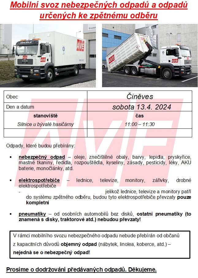 Svoz nebezpečného odpadu 13.4.2024