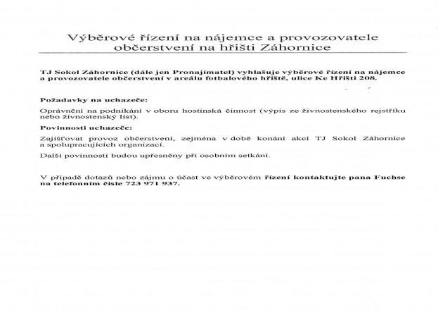 Výběrové řízení Záhornice